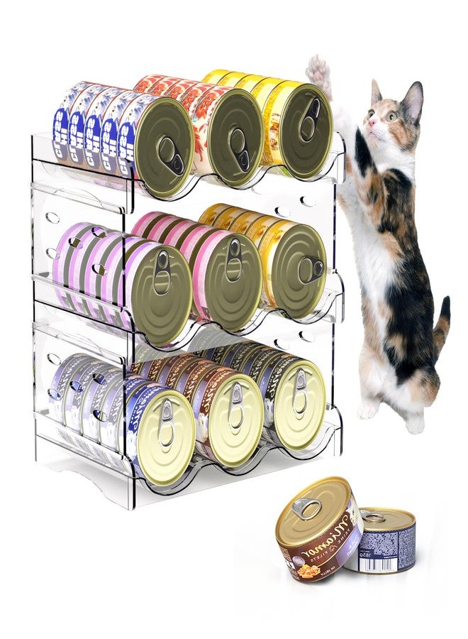 Flenpptly Cat Food Can Organizer, 3-Tier Cat Food Organizer, Transparent Can Organizer for Pantry, Canned Food Organizer Holds 45 (3oz) Cans, Pantry can Organizer - Image 1